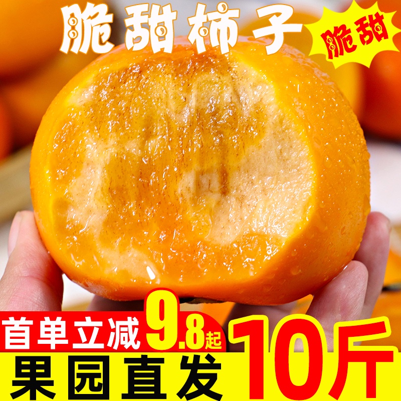 脆柿子水果新鲜5斤当季整箱包邮应季现摘大果甜柿火晶黄硬柿子10