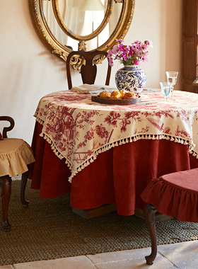 偏爱集美式轻奢圣诞节桌布复古氛围感盖布法式红色喜庆高档圆餐