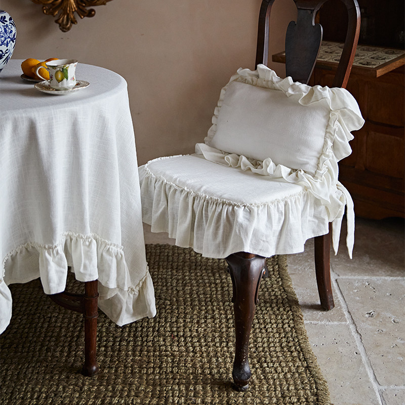 偏爱集法式椅垫靠垫纯麻坐垫薄款荷叶边复古茶椅垫防滑餐桌椅子垫