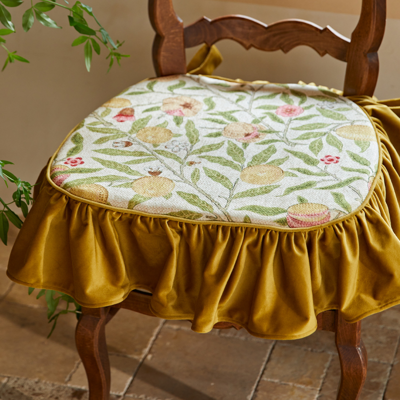 偏爱集法式复古风椅垫手工定制荷叶边高级感实木椅子垫带绑带坐垫