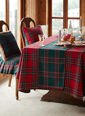 偏爱集美式桌布长方形高级轻奢红色格子复古经典餐桌盖布圣诞台布