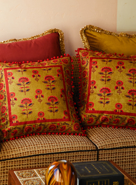 偏爱集美式轻奢抱枕姜黄色复古客厅沙发欧式床头靠包高档法式靠枕