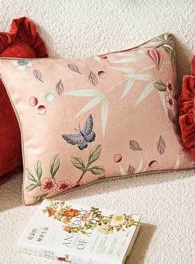 偏爱集设计师孤品红色荷叶边新中式艺术风美式法式复古中古风抱枕