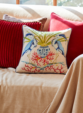 偏爱集美式抱枕轻奢高级感复古客厅沙发腰枕靠垫红色不含芯抱枕套