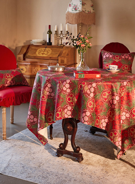 偏爱集美式复古餐桌布红色喜庆中式结婚桌布圆桌茶几台布布艺盖布