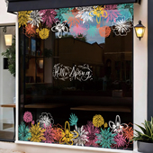 春天春季 橱窗玻璃贴商场店铺门店商超橱窗花卉线条静电玻璃贴膜