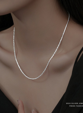s925银波光粼粼闪光素链小众轻奢气质女项链ins潮菜花链手链项链