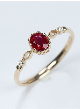 14k玫瑰金天然鸽血红石椭圆型轻奢皇冠女王戒指 镀黄金色镶指环