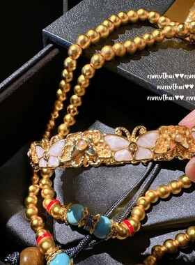 织纹雕金掐丝錾花贝母蝴蝶手镯 新中式富婆 沉甸甸玛瑙蓝松石