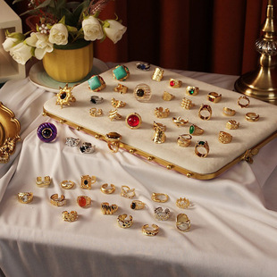 中古vintage饰品天然石几何戒指感百搭复古不掉色手饰