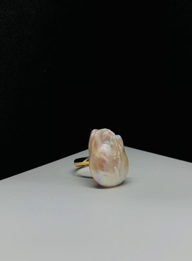 【真珍珠】天然异形粉色巴洛克珍珠戒指铜镀18k真金小众设计简约