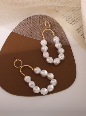 s925银针韩国复古珍珠圈圈潮气质大气夸张珍珠耳钉耳饰