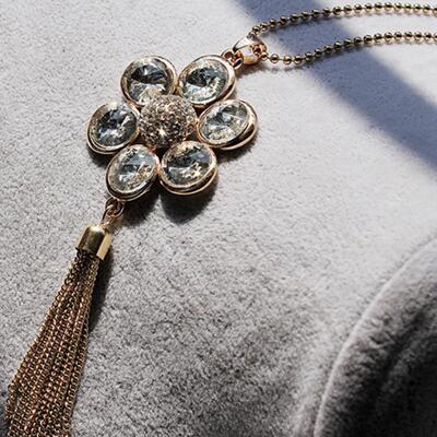 时尚鲍鱼贝豹纹四叶花长款项链