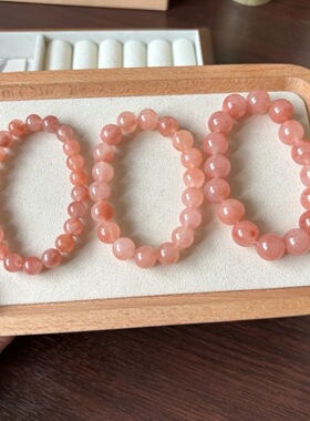 粉色金丝玉圈圆珠手链 桃花酿串珠少女款饰品简约设计