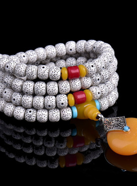 正月菩提项链108颗仿星月菩佛珠手串手链蜜蜡款吊坠项饰中国风