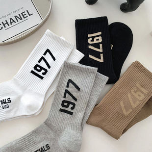 袜子男士 中筒袜1977字母ins潮牌女FOG欧美街头运动纯棉高帮长袜