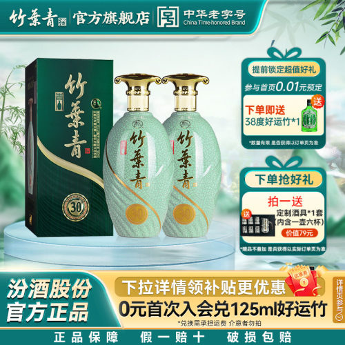 竹叶青酒露酒45度青瓷500ml2瓶