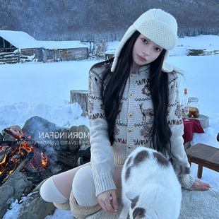 套头毛衣内搭针织衫 「圣诞小麋鹿」25N重工费尔岛针织开衫 外套