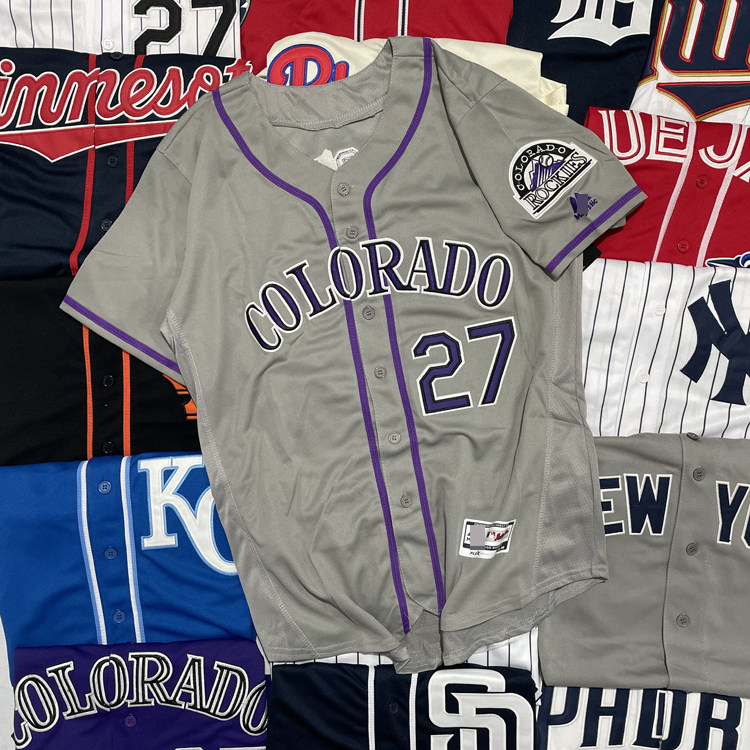 미국 로키스 야구 셔츠 남성용 플러스 사이즈 야구 카디건 반팔 힙합 스트리트 댄스 탑 트렌디