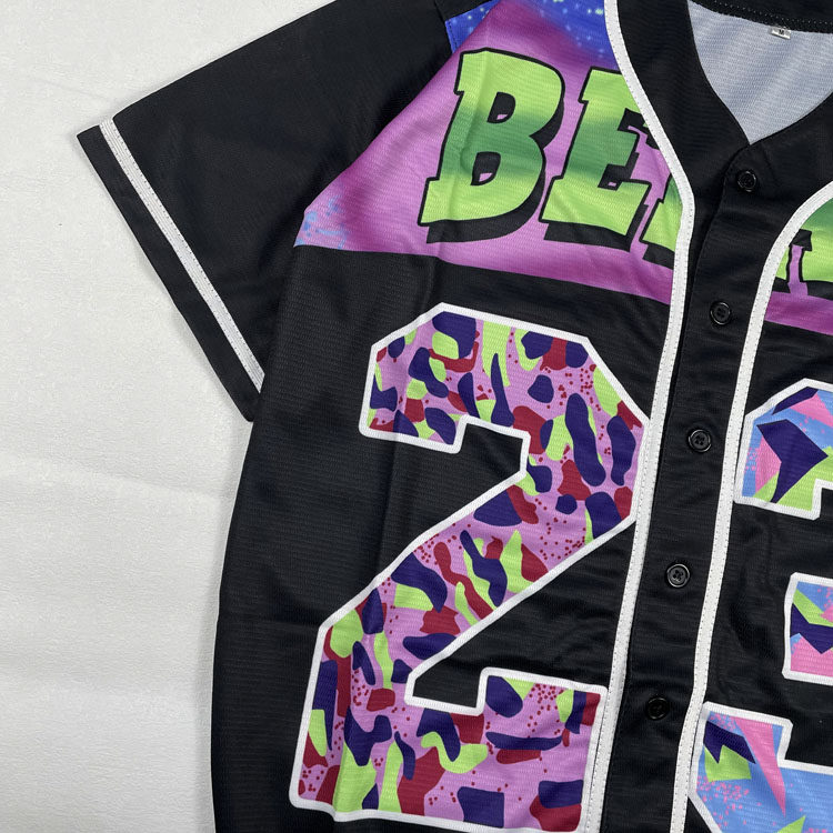 유럽과 미국의 스트리트 오버사이즈 대형 야구 유니폼 반팔 카디건 프린트 중간 길이 힙합 저지 NO. 23 트렌디