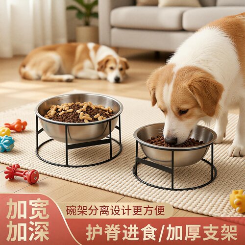 新款狗狗饭盆不锈钢狗狗护颈碗中大型犬用食盆宠物猫饭碗喝水碗