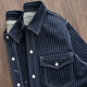 男 牛仔衬衫 重磅12.5oz美式 复古阿美咔叽纯棉双口袋厚靛蓝条纹工装