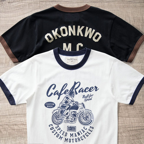 阿美咔叽短袖美式复古男印花T恤