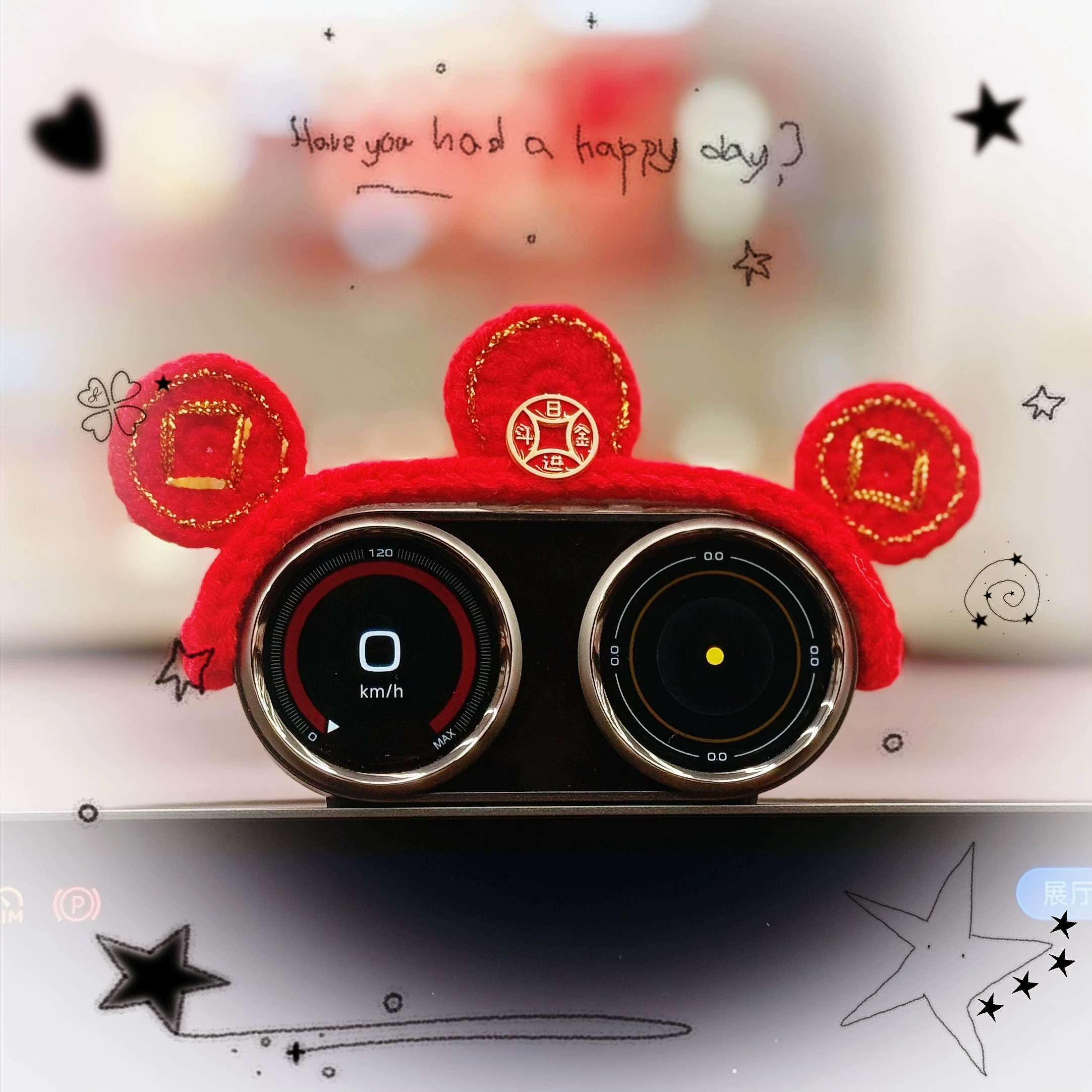 中控小su7ultra米车内仪表装饰品双表盘码表发箍摆件财神蝴蝶结