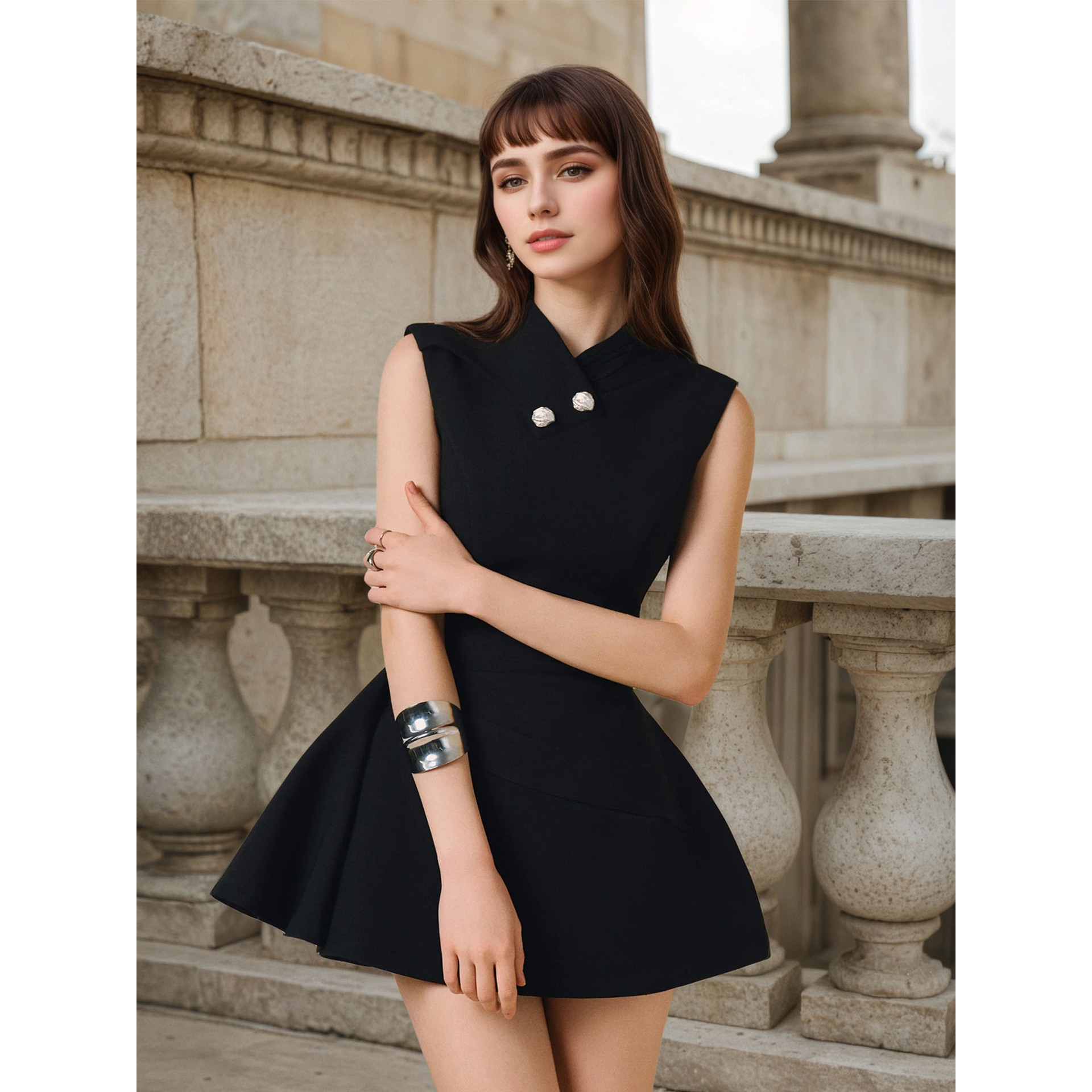 跨境外贸2025春季新款欧美风时尚女装无袖迷你瘦连衣裙高级感