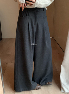 hers 一勺甜 2025冬季新款加绒加厚压褶西裤女百搭垂感长裤92750