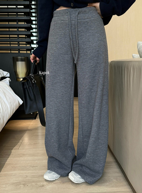 Kapok2025冬季加绒加厚抽绳高腰宽松显瘦休闲裤百搭直筒长裤35113