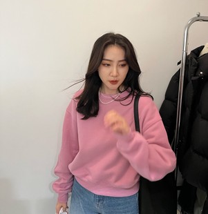 widelia陈姬儿秋冬款小众加绒少女粉色卫衣小个子短款上衣9838