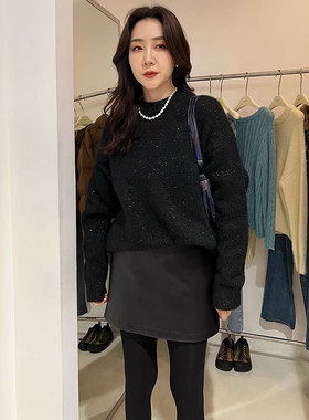 widelia陈姬儿星空亮闪闪亮丝毛衣女黑色宽松慵懒风针织上衣28821