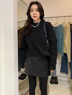 widelia陈姬儿星空亮闪闪亮丝毛衣女黑色宽松慵懒风针织上衣28821