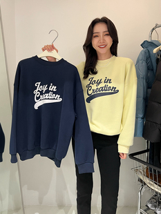 widelia陈姬儿秋冬款韩版字母印花圆领宽松加绒休闲卫衣女9835