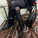 widelia陈姬儿黑色时装靴长靴骑士靴长筒靴方头平底高筒靴子9695