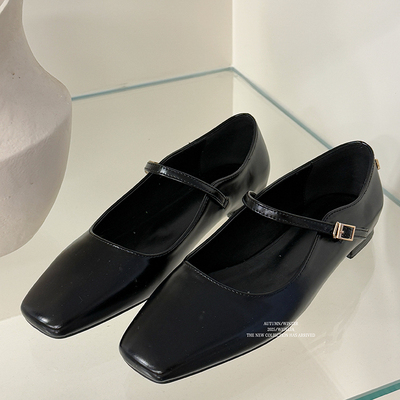 widelia陈姬儿韩版黑色玛丽珍鞋女浅口低跟方头单鞋小皮鞋7539