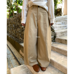 遮肉显瘦休闲裤 hers 压明线设计卡其色弯刀裤 春季 80217 一勺甜