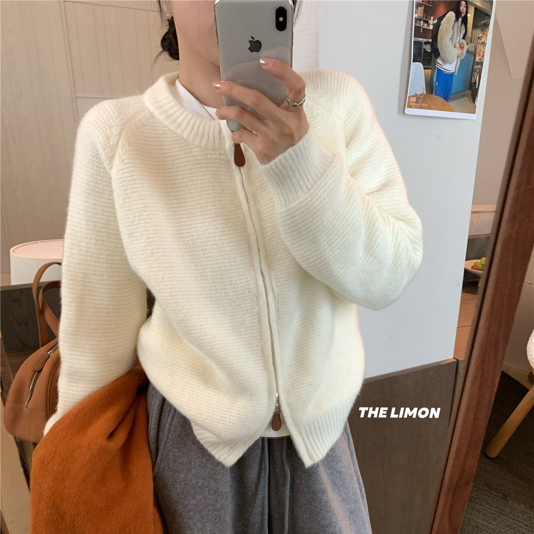 THE LIMON柠檬绿茶冬季韩系针织拉链开衫毛衣外套气质休闲女6872