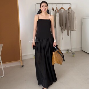 widelia陈姬儿夏季 高级感黑色吊带裙气质大摆礼服长裙连衣裙7190