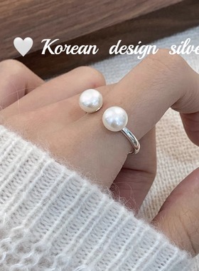 韩国ins简约小众设计银饰品 S925纯银上开口淡水珍珠戒指女562