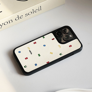 小众简约字母小羊皮黑框磨砂手机壳适用苹果iPhone17promax手机壳16pro艺术手机壳14pro全包13ins