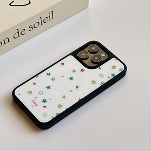 韩国小众多彩五角星星黑框磨砂磁吸手机壳适用苹果iPhone16promax手机壳17pro玻璃手机壳14pro全包17ins