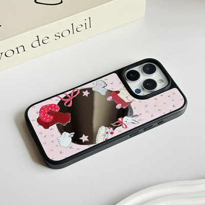 小众ins甜心火车电镀镜面黑框磁吸手机壳iPhone16promax镜面手机壳17pro手机壳14pro全包13少女心甜美17