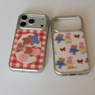 韩国theninemall新年圣诞小熊饼干磨砂玻璃磁吸手机壳苹果iPhone17promax手机壳16pro黑框软边15手机壳14pro