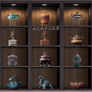 新中式茶室茶道禅意陶瓷青瓷盘仿古香炉室内檀香香熏炉香道摆件