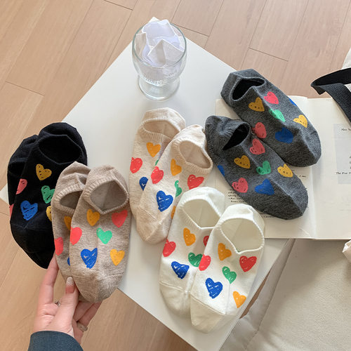 袜子女春夏棉轻薄款透气吸汗不掉跟卡通爱心可爱ins韩版浅口船袜