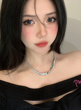 小众蝴蝶结拼接彩钻项链女蛇骨链