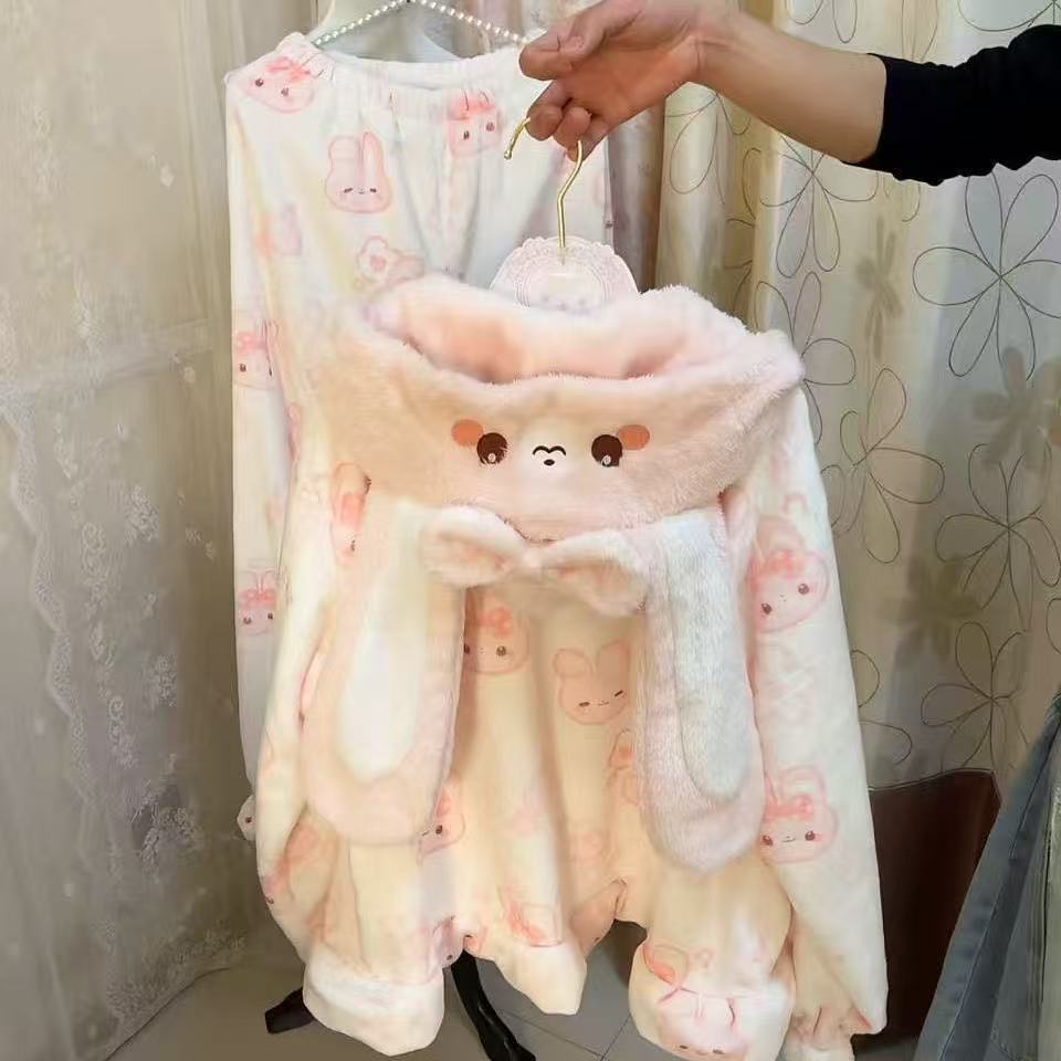 毛茸茸可爱小兔连帽秋冬