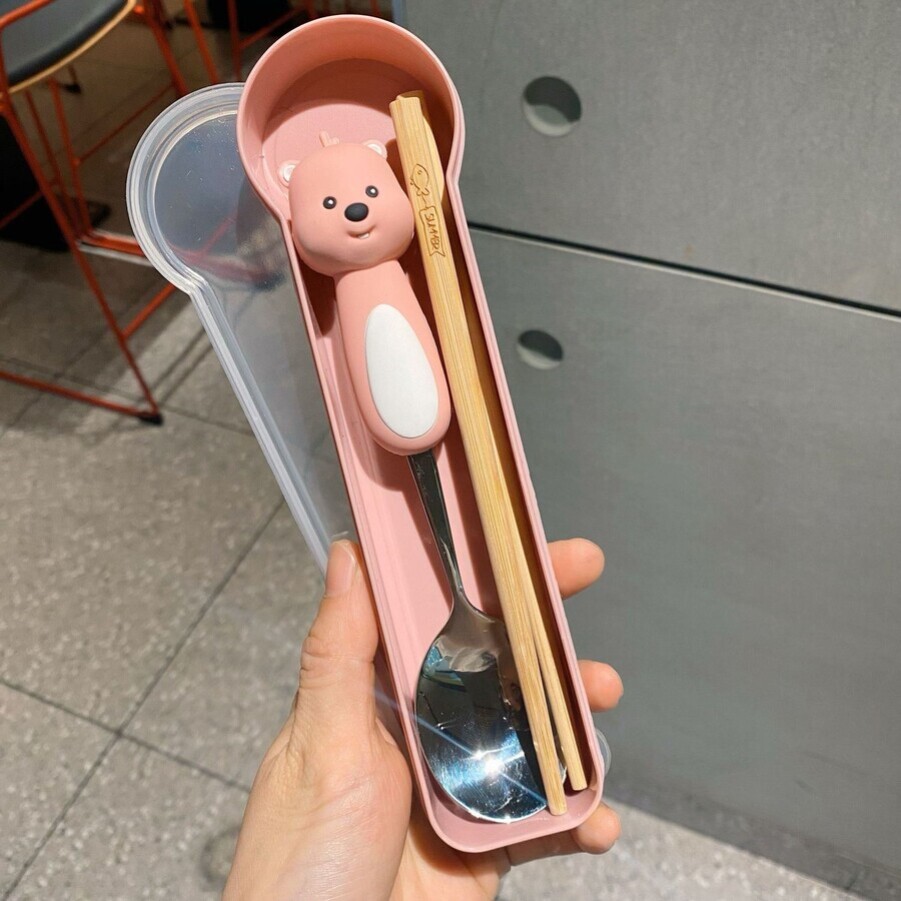loopy餐具ins可爱卡通小海狸筷子勺子叉子套装儿童学生成人便携式